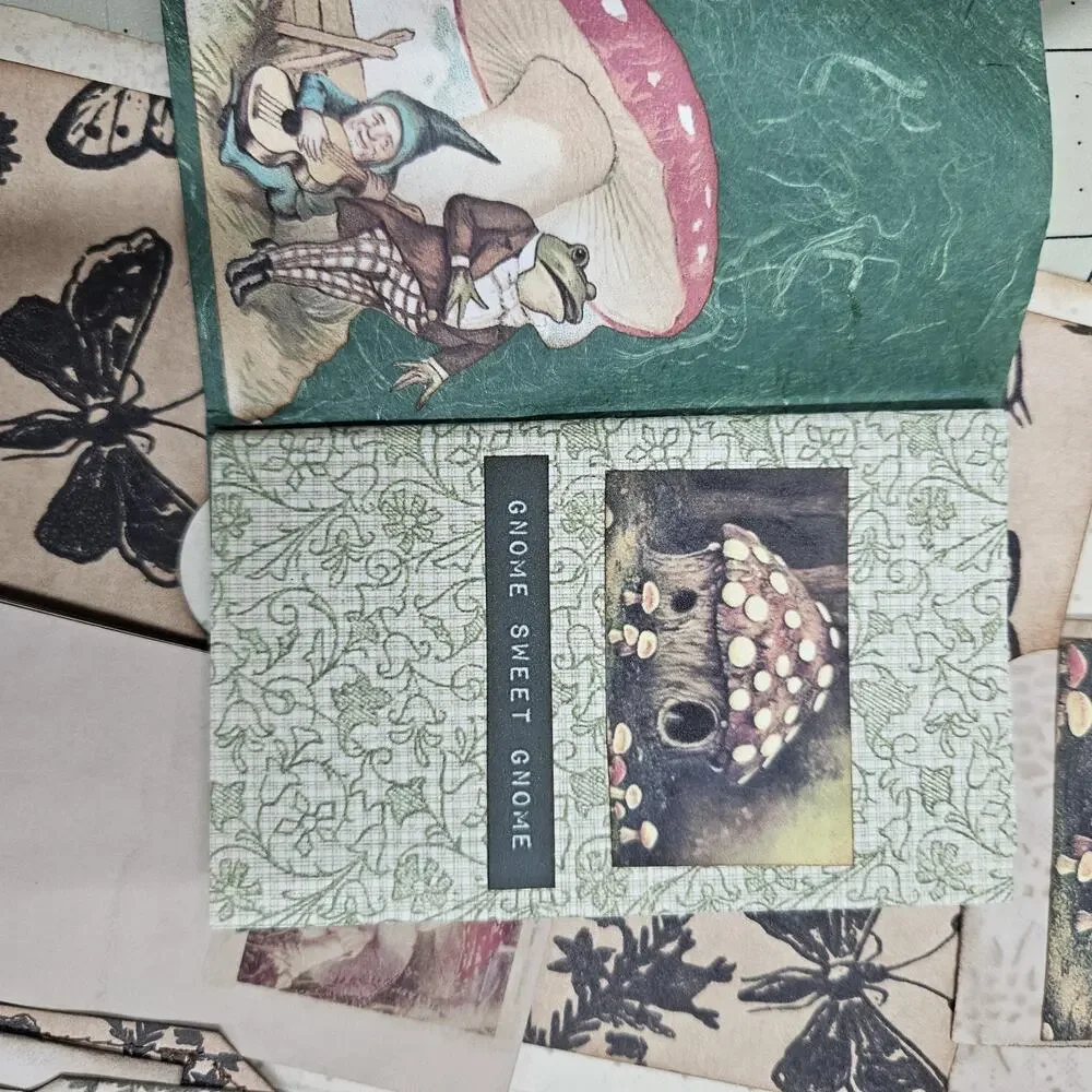 2 Handmade Junk Journals with Pockets Pullouts Bees Mushrooms Woodland Ephemera/